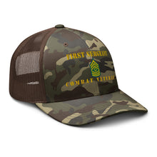 Load image into Gallery viewer, Camouflage trucker hat - Army - First Sergeant - Combat Veteran - Line
