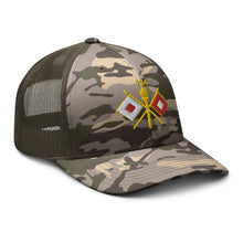 Load image into Gallery viewer, Camouflage trucker hat - Army - 124th Signal Bn - Voice Iron Horse - Vietnam Vet
