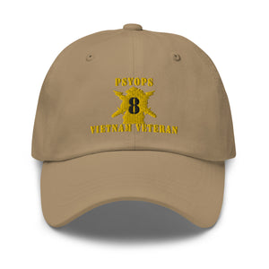 Dad hat - Army - PSYOPS w Branch Insignia - 8th Battalion Numeral - w Vietnam Vet  Below X 300 - Hat