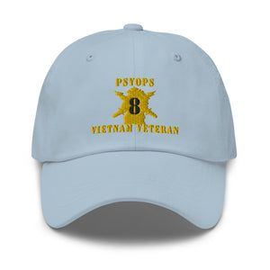 Dad hat - Army - PSYOPS w Branch Insignia - 8th Battalion Numeral - w Vietnam Vet  Below X 300 - Hat