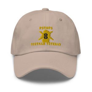 Dad hat - Army - PSYOPS w Branch Insignia - 8th Battalion Numeral - w Vietnam Vet  Below X 300 - Hat