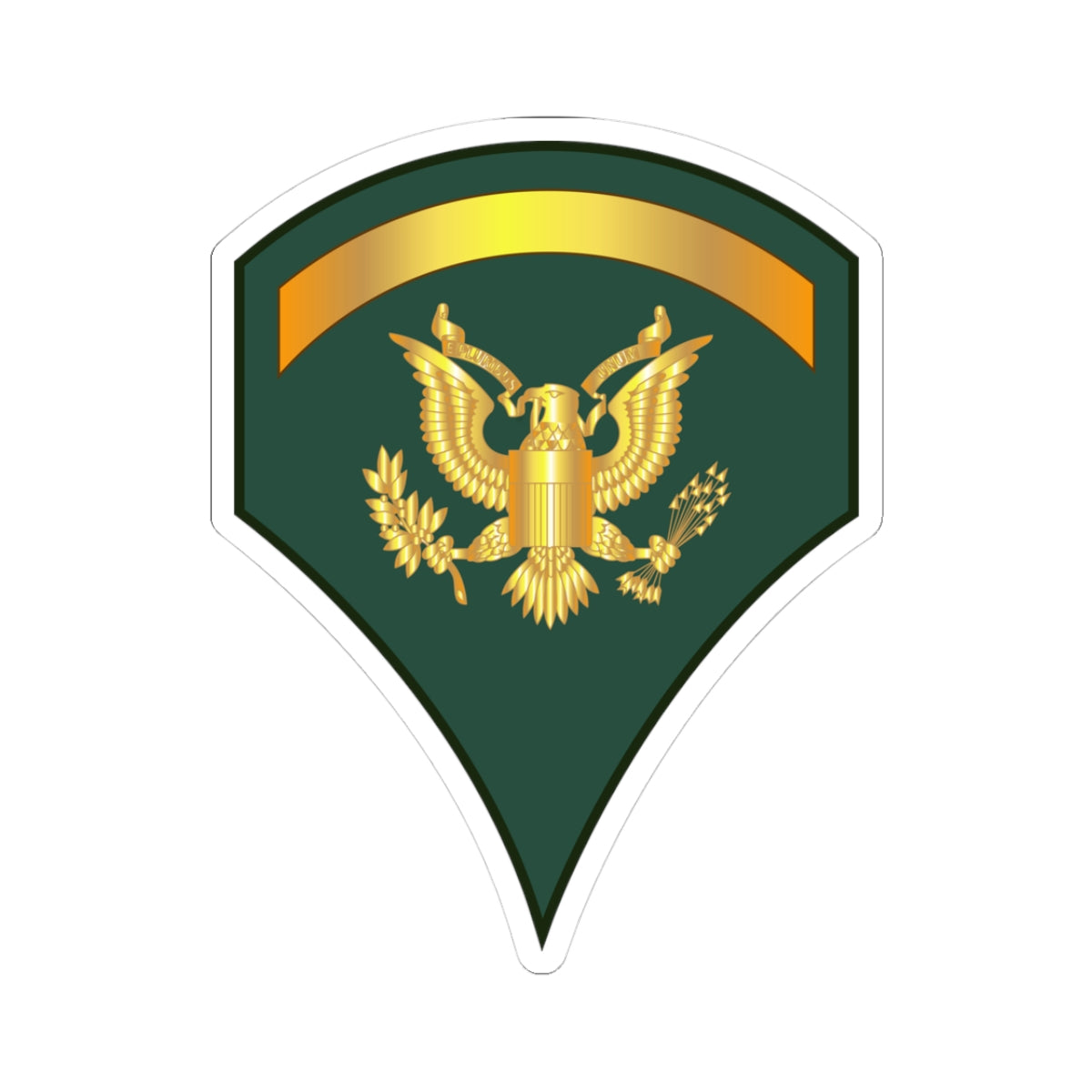 A sticker with a dark blue background featuring a gold-colored eagle emblem and a golden banner.