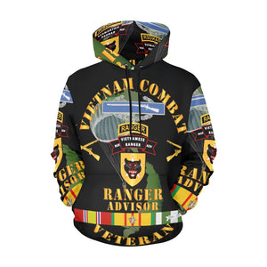 Men's All Over Print Hoodie (USA Size) (Model H13) - Vietnam Combat Infantry Vet w Vietnamese Ranger Advisor w Parachute