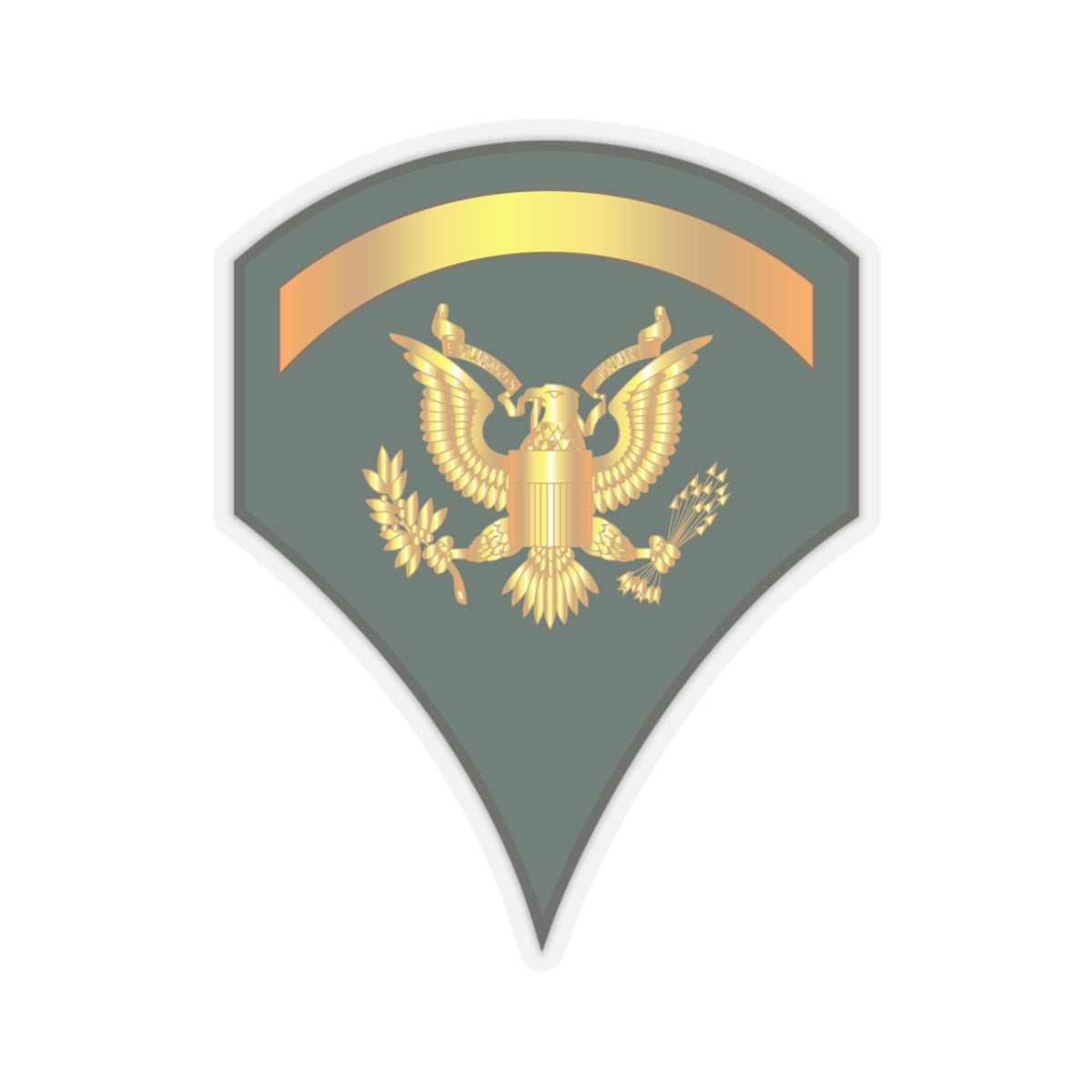 A sticker with a dark blue background featuring a gold-colored eagle emblem and a golden banner.