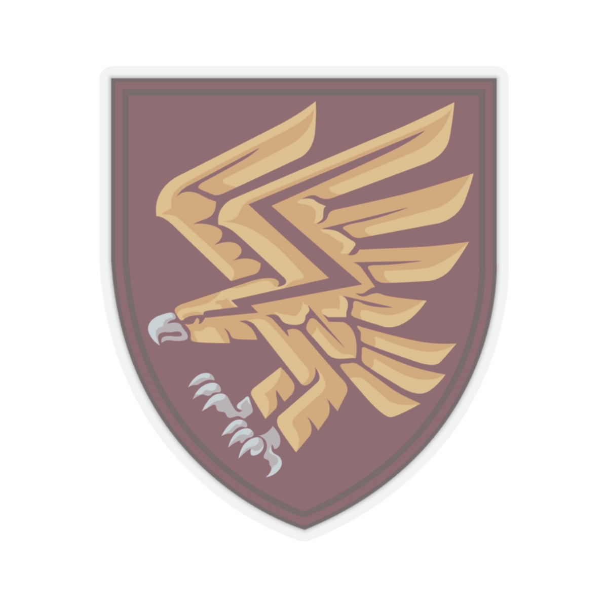 A shield-shaped sticker with a golden eagle design, representing the 95th Air Assault Brigade.