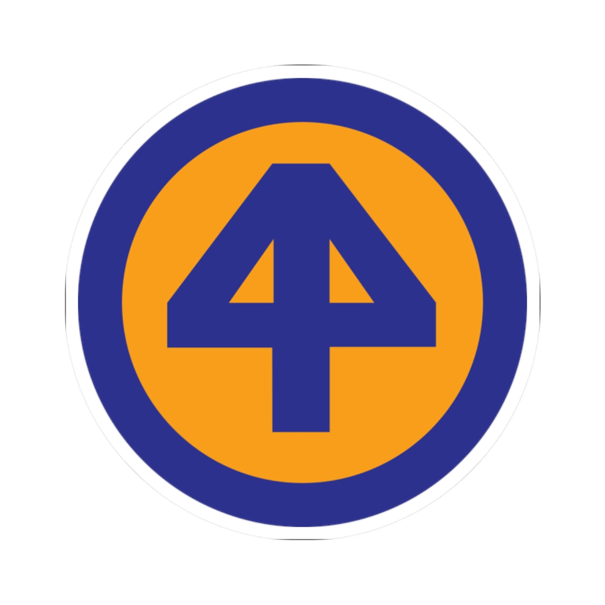 A kiss-Cut Stickers depicting The 44th Infantry Division was a U.S. Army National Guard unit composed mainly of troops from New Jersey and New York. Its shoulder sleeve insignia (SSI) features a blue and red diamond divided by a white bar, symbolizing unity and strength.