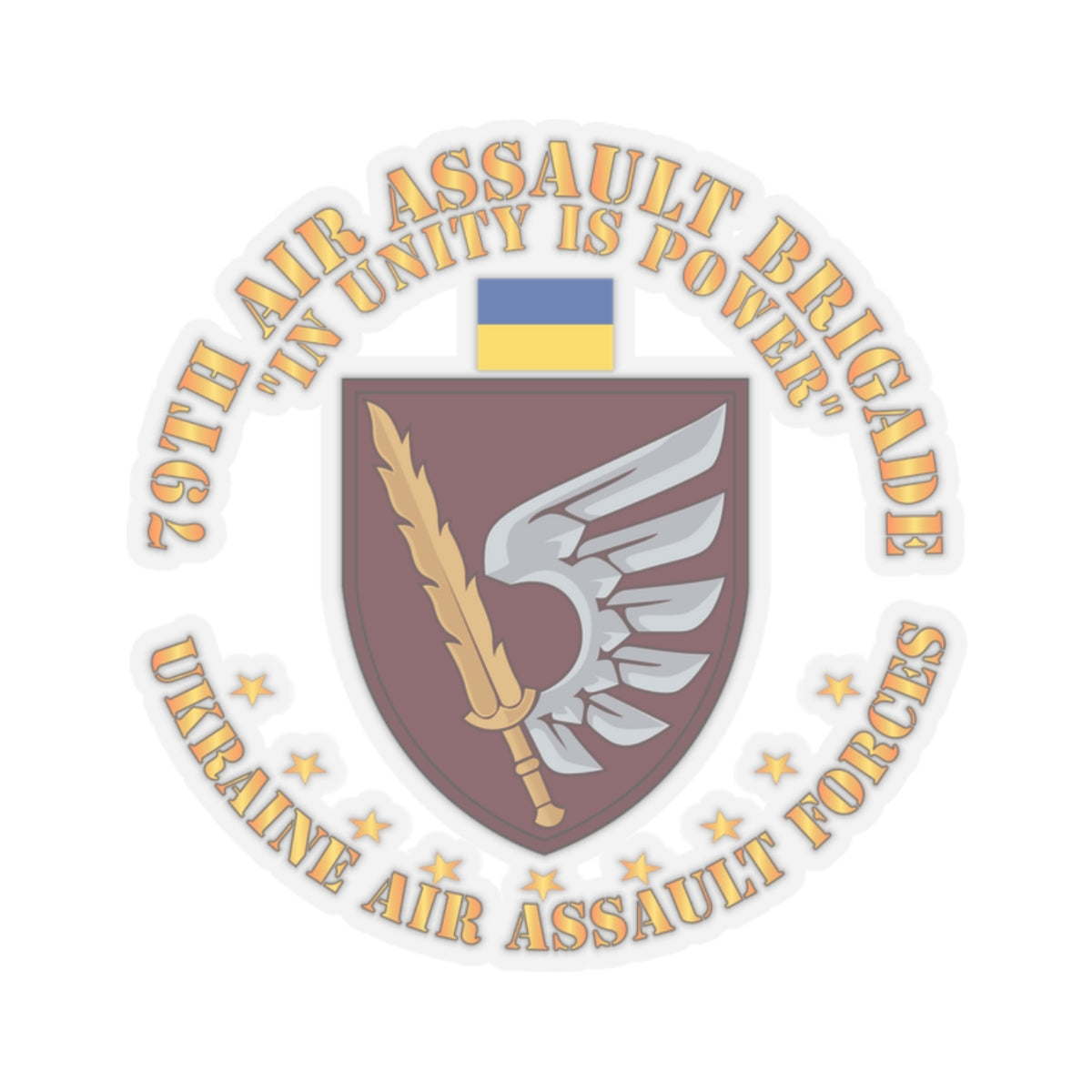 A kiss-Cut Stickers depicting the 79th Air Assault Brigade Ukraine, Unity IS Power.