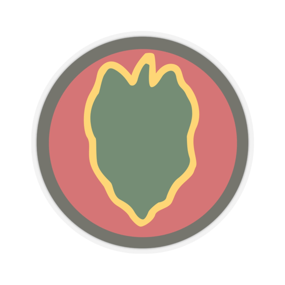 A kiss-Cut Stickers depicting the 24th Infantry Division, nicknamed the "Victory Division," was a U.S. Army division known for its service in World War II, the Korean War, and Operation Desert Storm. Its shoulder sleeve insignia (SSI) features a green taro leaf on a red circular background, symbolizing its origins in Hawaii and the Pacific.