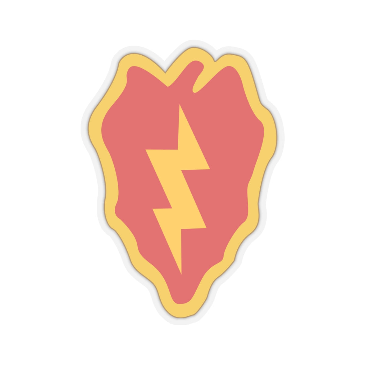 A kiss-Cut Stickers depicting The 25th Infantry Division, nicknamed "Tropic Lightning," is a U.S. Army division based in Hawaii. Its shoulder sleeve insignia (SSI) features a lightning bolt over a taro leaf, representing the division’s Pacific heritage and striking power.