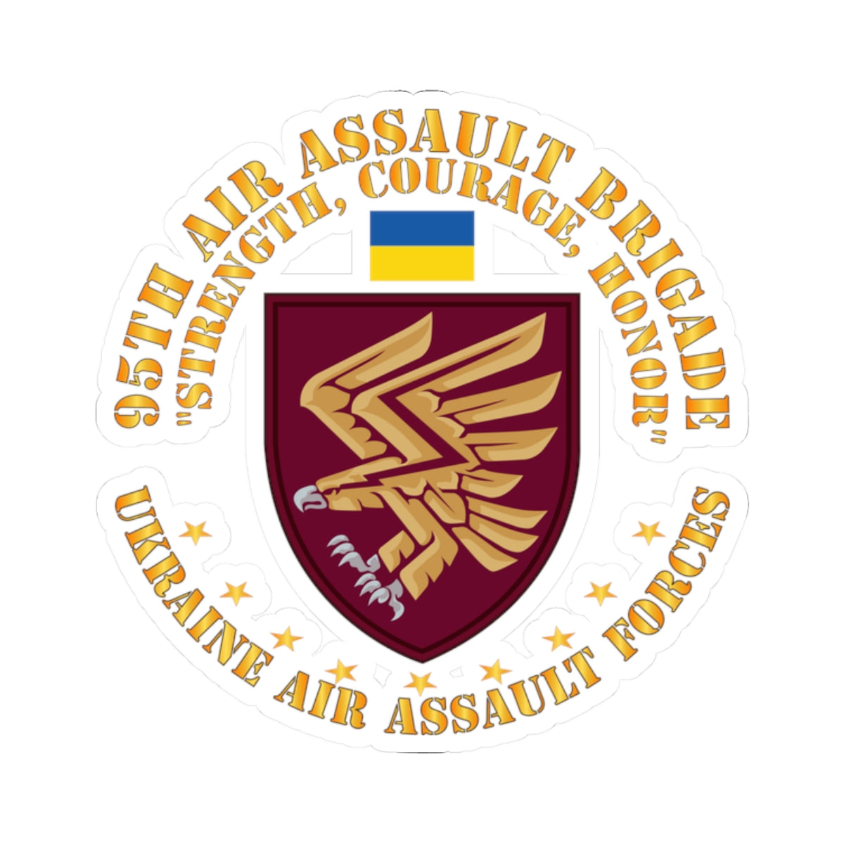 A kiss-Cut Stickers depicting the 95th Air Assault Brigade, Ukraine, Strength, Courage, Honor