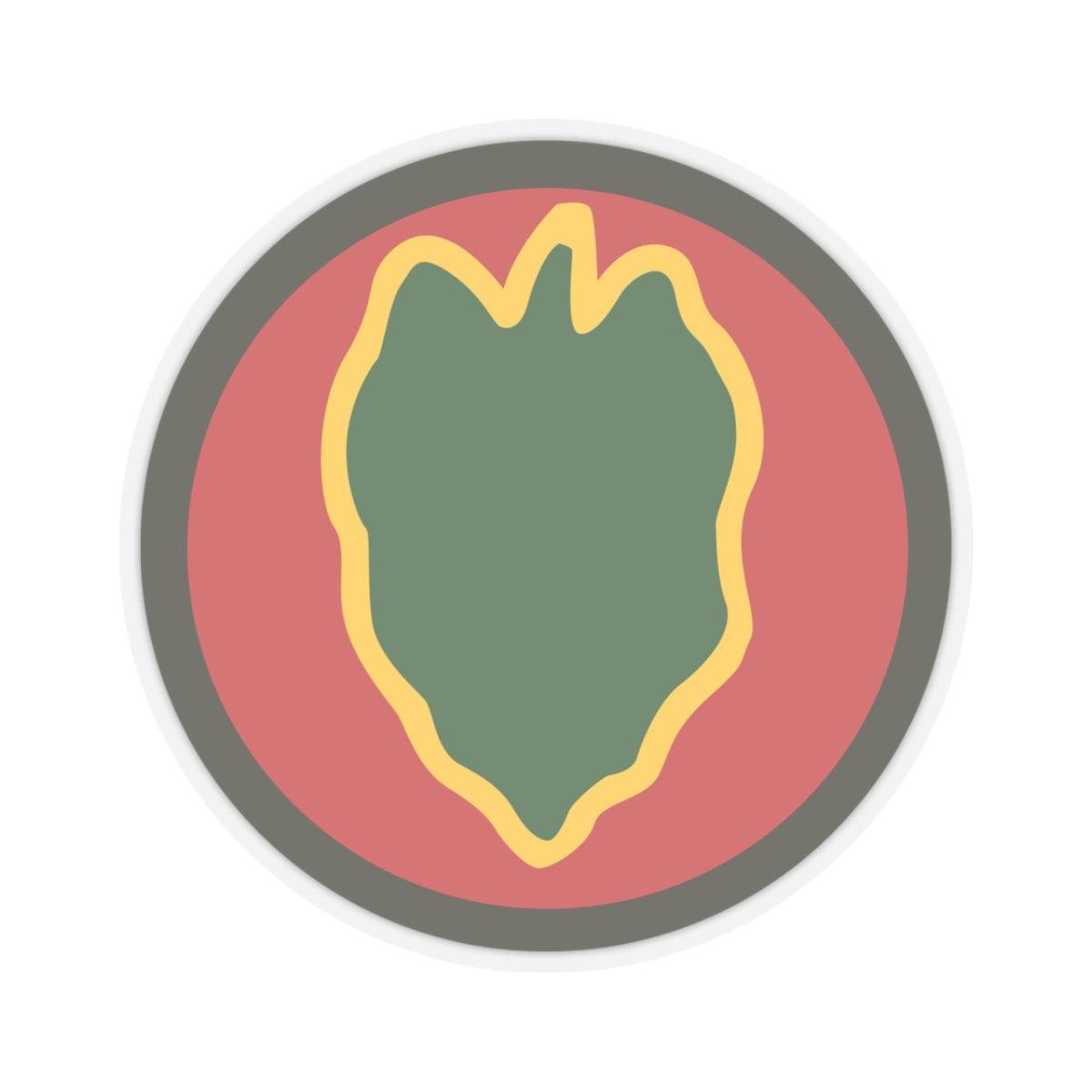 A kiss-Cut Stickers depicting the 24th Infantry Division, nicknamed the "Victory Division," was a U.S. Army division known for its service in World War II, the Korean War, and Operation Desert Storm. Its shoulder sleeve insignia (SSI) features a green taro leaf on a red circular background, symbolizing its origins in Hawaii and the Pacific.