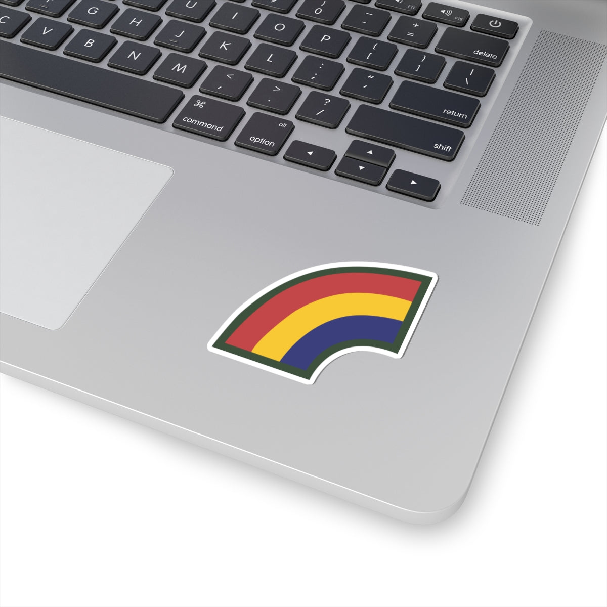 A kiss-Cut Stickers depicting The 42nd Infantry Division, known as the "Rainbow Division," is a storied unit of the U.S. Army National Guard. Its shoulder sleeve insignia (SSI) features a rainbow, symbolizing the division’s original composition of units from across the United States.