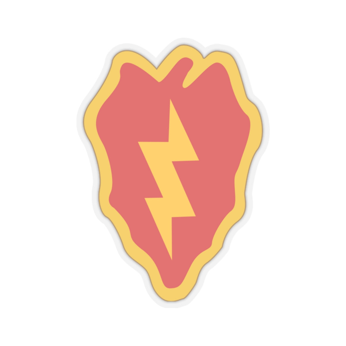 A kiss-Cut Stickers depicting The 25th Infantry Division, nicknamed "Tropic Lightning," is a U.S. Army division based in Hawaii. Its shoulder sleeve insignia (SSI) features a lightning bolt over a taro leaf, representing the division’s Pacific heritage and striking power.