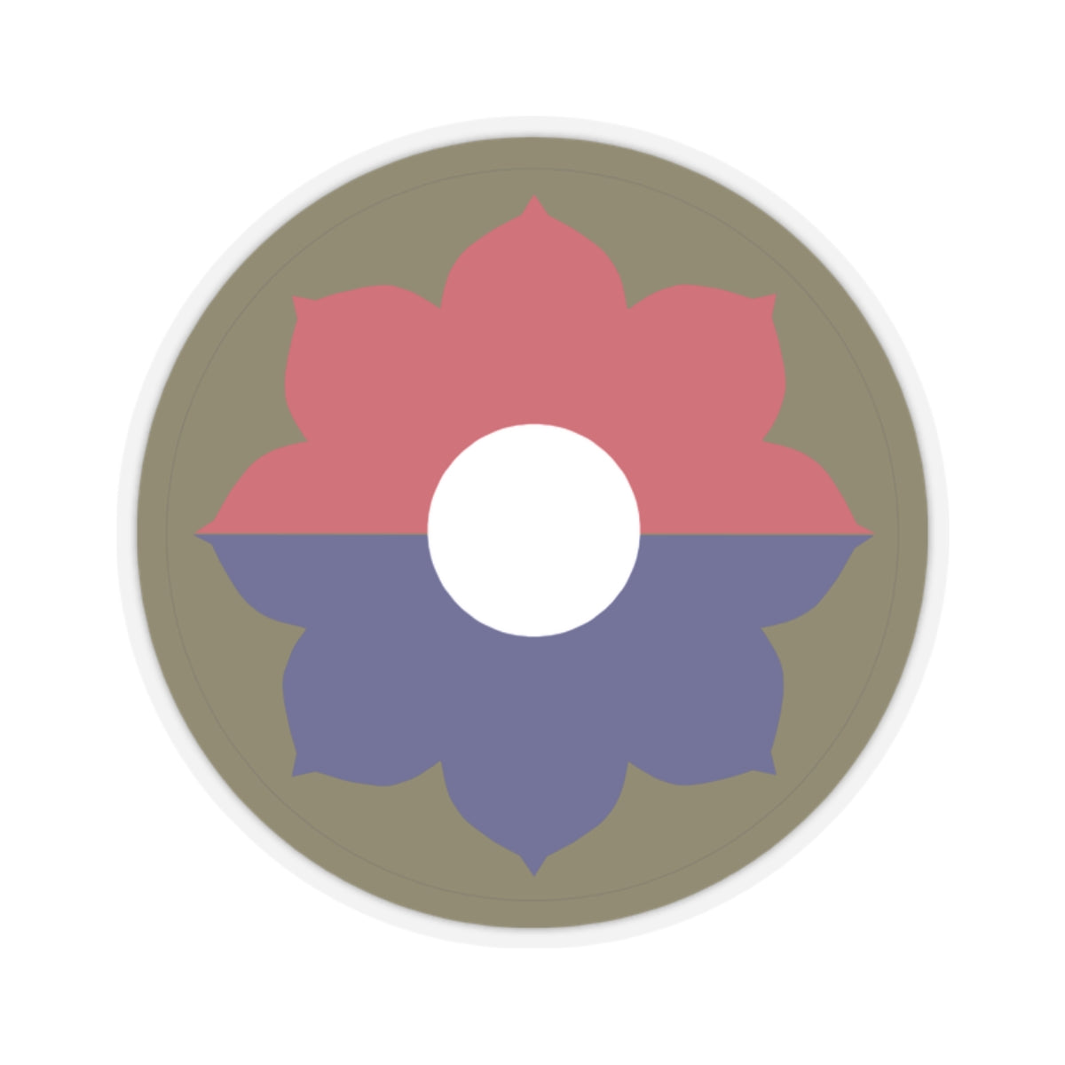 A kiss-Cut Stickers depicting the 9th Infantry Division, nicknamed the "Old Reliables," is a storied U.S. Army unit with a history of service in World War II, Vietnam, and the Cold War. Its shoulder sleeve insignia (SSI) features a red, white, and blue octofoil (eight-petaled figure), symbolizing the division’s numerical designation and readiness.