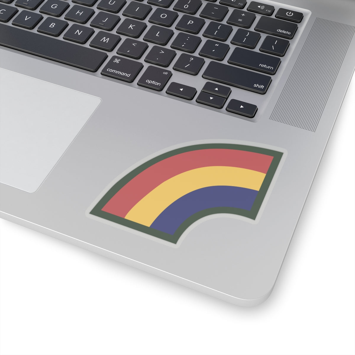 A kiss-Cut Stickers depicting The 42nd Infantry Division, known as the "Rainbow Division," is a storied unit of the U.S. Army National Guard. Its shoulder sleeve insignia (SSI) features a rainbow, symbolizing the division’s original composition of units from across the United States.