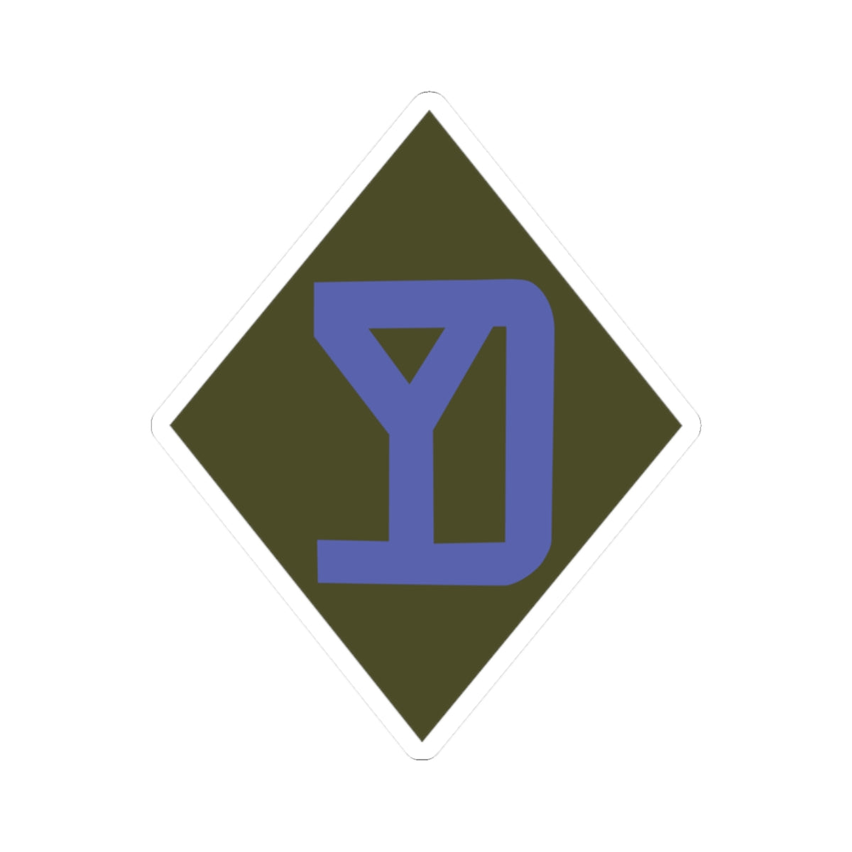 A kiss-Cut Stickers depicting the 26th Infantry Division, nicknamed the "Yankee Division," was composed primarily of National Guard units from New England. Its shoulder sleeve insignia (SSI) features a blue "YD" monogram on an olive drab background.