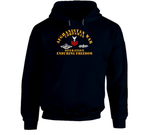 Navy - Afghanistan War  Corpsman - Operation Enduring Freedom  - Veteran W Fmf - Combat Seebee Badge Hoodie