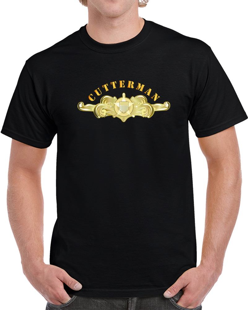 Uscg - Cutterman Badge - Officer - Gold W Top Txt T Shirt