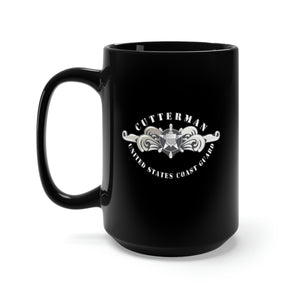 Black Mug 15oz - USCG - Cutterman Badge - Enlisted - Silver