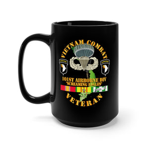 Black Mug 15oz - Army - Vietnam Combat Veteran w 101st Airborne Div SSI V1