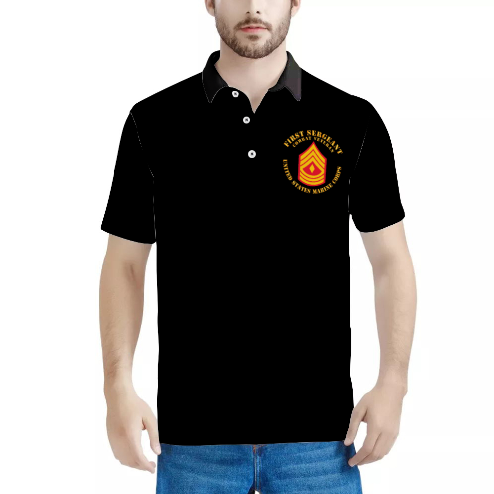 Custom Shirts All Over Print POLO Neck Shirts - USMC - First Sergeant - Combat Veteran X 300