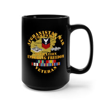 Load image into Gallery viewer, Black Mug 15oz - Navy - Afghanistan War Corpsman - Operation Enduring Freedom - Veteran w FMF - AFGHAN SVC
