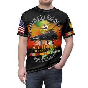 Unisex AOP Tee - USMC - Vietnam Combat Veteran - UH-34D Sea Horse with Vietnam Service Ribbon