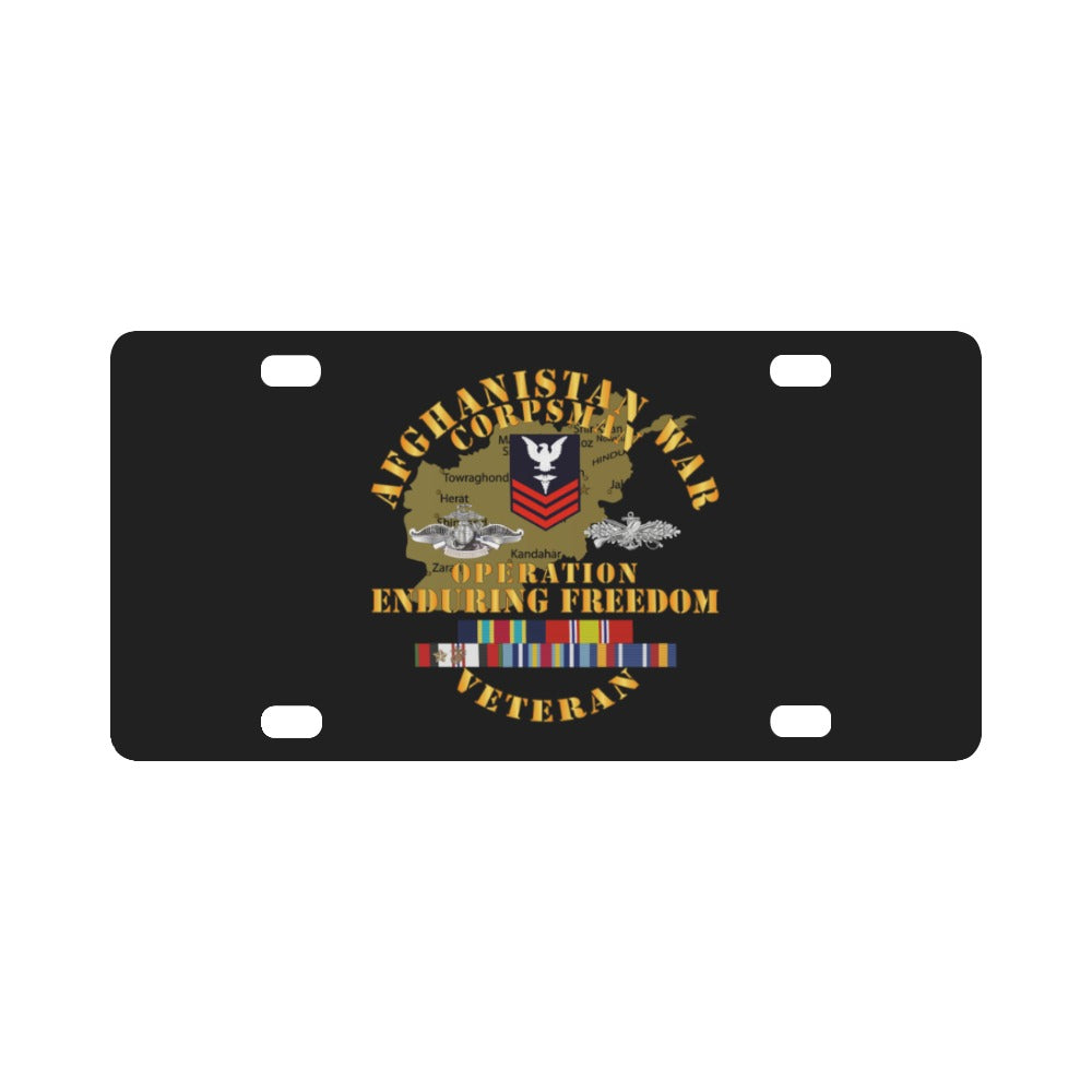 Navy - Afghanistan War Corpsman - Operation Enduring Freedom - Veteran w FMF - AFGHAN SVC Classic License Plate