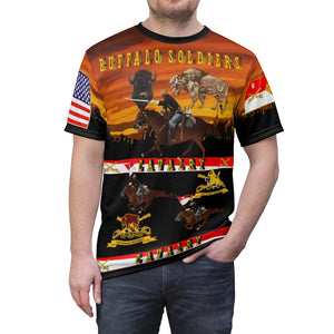 All Over Printing - Army - 9th Cavalry - 10th Cavalry Regiments - Buffalo Soldiers w Cavalrymen & Guidons in Western Sunset