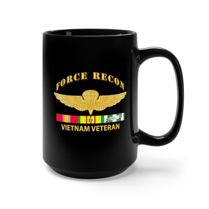 Black Mug 15oz - USMC - Force Recon WIngs Vietnam Vet w VN SVC