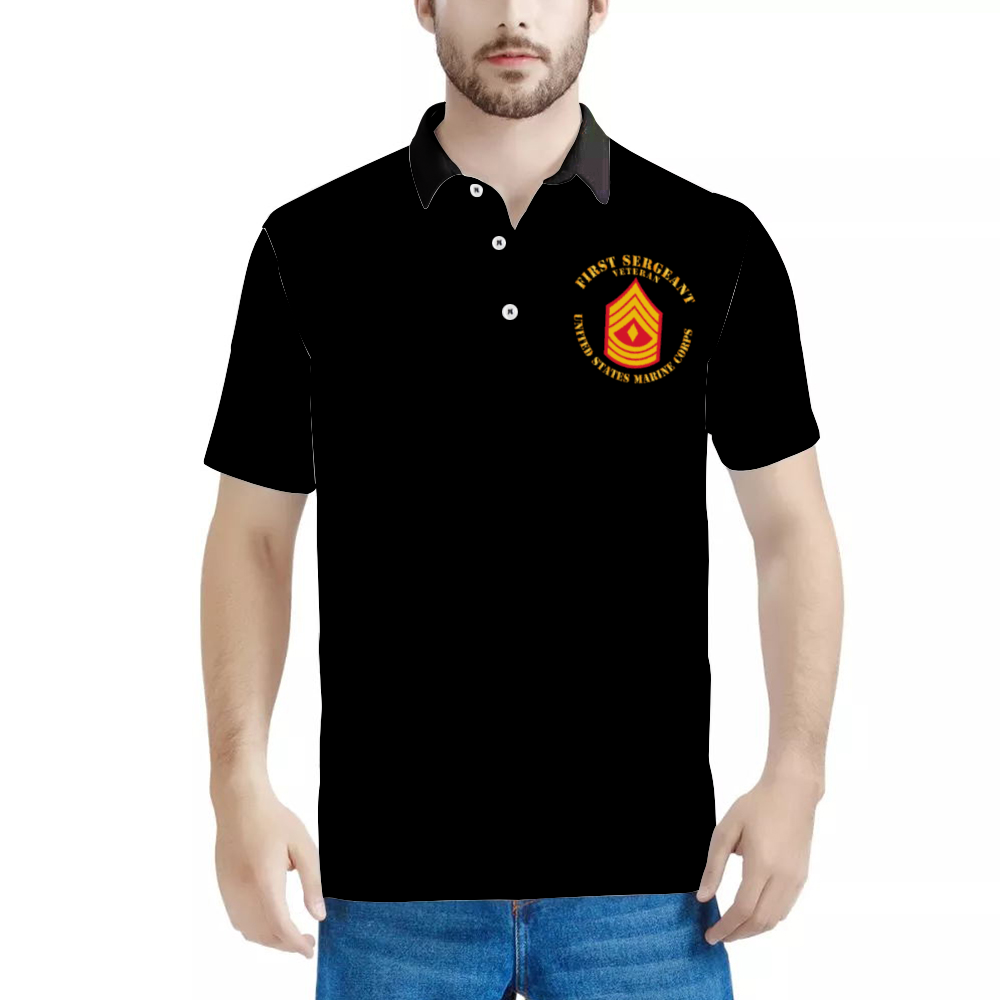 Custom Shirts All Over Print POLO Neck Shirts - USMC - First Sergeant - Veteran X 300