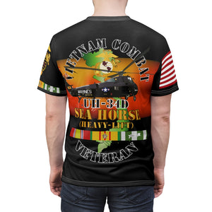 Unisex AOP Tee - USMC - Vietnam Combat Veteran - UH-34D Sea Horse with Vietnam Service Ribbon