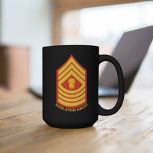 Load image into Gallery viewer, Black Mug 15oz - USMC - Enlisted Insignia - E9 - Master Gunnery Sergeant (MGySgt) - Dress Blue - Bottom Txt t X 300
