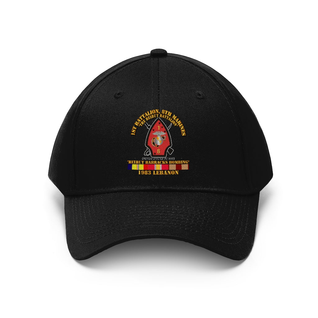 Unisex Twill Hat - USMC - 1st Bn, 8th Marines - Beirut barracks bombing w SVC - Hat - Direct to Garment (DTG) - Printed