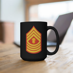 Black Mug 15oz - USMC - Enlisted Insignia - E9 - Master Gunnery Sergeant (MGySgt) - Dress Blue wo Txt X 300