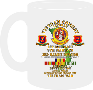 United States Marine Corps - 1st Battalion 9th Marines - 3rd Marine Division - Operation Dewey Canyon with Vietnam Service Ribbons - Mug