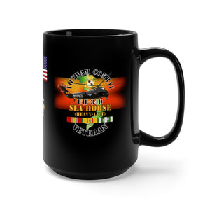 Black Mug 15oz - USMC - Vietnam Combat Veteran - UH-34D Sea Horse with Vietnam Service Ribbon