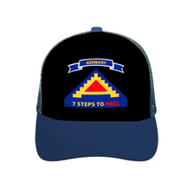 Load image into Gallery viewer, US Seventh Army - &quot;7 Steps to Hell&quot; with Germany Tab - Unisex Adjustable - DTG Mesh Baseball Hat
