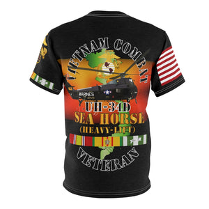 Unisex AOP Tee - USMC - Vietnam Combat Veteran - UH-34D Sea Horse with Vietnam Service Ribbon