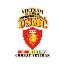 Load image into Gallery viewer, Kiss-Cut Stickers - USMC -  III MAF - Combat Vet  w 1 row VN SVC Ribbons
