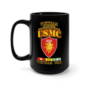 Black Mug 15oz - USMC -  III MAF - VIetnam War  w 1 row VN SVC Ribbons