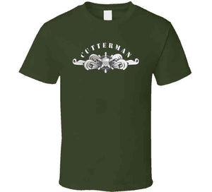 Uscg - Cutterman Badge - Enlisted  - Silver W Top Txt T Shirt