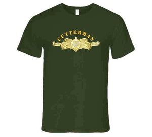 Uscg - Cutterman Badge - Officer - Gold W Top Txt T Shirt