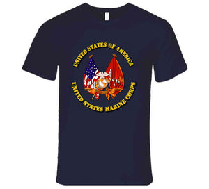 Emblem - US Flag - USMC Colors T Shirt