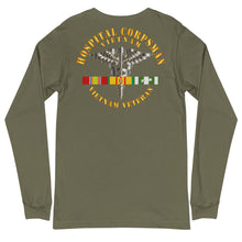 Load image into Gallery viewer, Unisex Long Sleeve Tee Navy - Hospital Corpsman w Vietnam Service Ribbons - Printed on the Back
