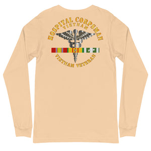 Unisex Long Sleeve Tee Navy - Hospital Corpsman w Vietnam Service Ribbons - Printed on the Back