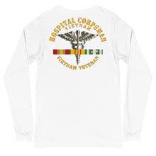 Load image into Gallery viewer, Unisex Long Sleeve Tee Navy - Hospital Corpsman w Vietnam Service Ribbons - Printed on the Back
